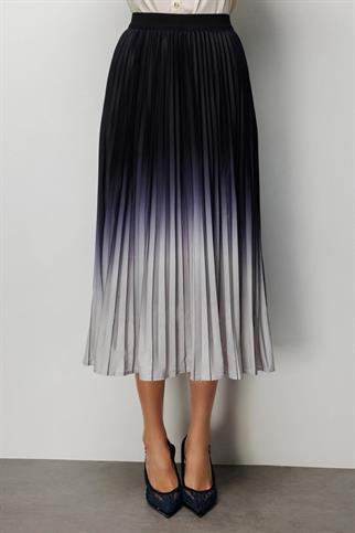 Piliseli Renk Geçişli Midi Etek Siyah 3954-2Y6