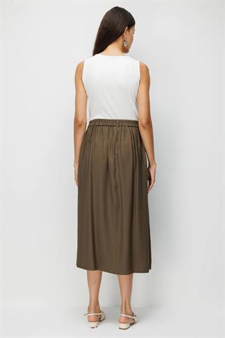Kemerli Midi Boy Çan Etek Haki 3956-2Y6
