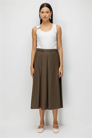 Kemerli Midi Boy Çan Etek Haki 3956-2Y6