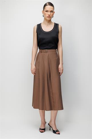 Kemerli Midi Boy Çan Etek Kakao 3956-2Y6
