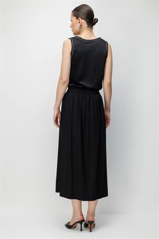 Kemerli Midi Boy Çan Etek Siyah 3956-2Y6