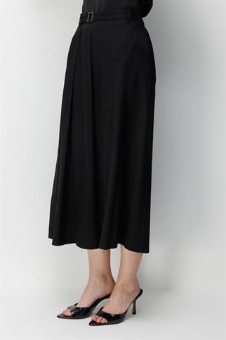 Kemerli Midi Boy Çan Etek Siyah 3956-2Y6