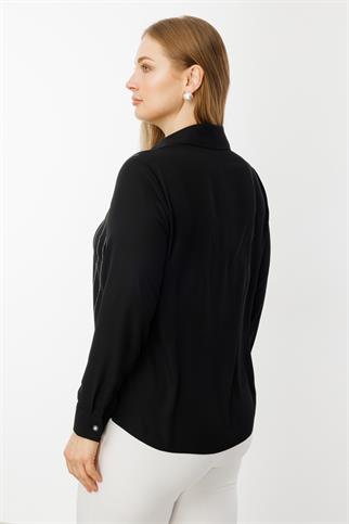 Taş Şeritli Büyük Beden Siyah Bluz 3984-2Y5