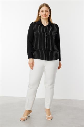 Taş Şeritli Büyük Beden Siyah Bluz 3984-2Y5