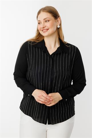 Taş Şeritli Büyük Beden Siyah Bluz 3984-2Y5