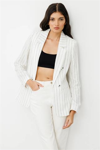 Fleto Cepli Keten Çizgili Kadın Ceket 4016-2Y5