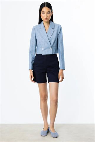 EKOSELİ PAMUKLU CROP MAVİ KADIN CEKET 4030-2Y5