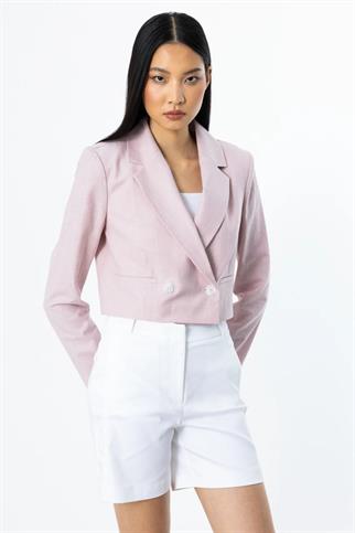EKOSELİ PAMUKLU CROP PEMBE KADIN CEKET  4030-2Y5