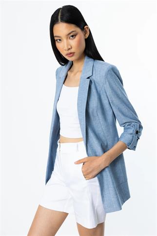 EKOSELİ TORBA CEPLİ MAVİ KADIN CEKET  4032-2Y5