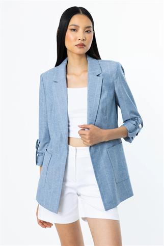 EKOSELİ TORBA CEPLİ MAVİ KADIN CEKET  4032-2Y5