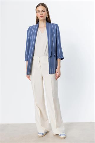 Çizgili Duble Kol İndigo Kadın Ceket 4038-2Y5 