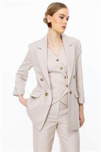 Duble Kol Astarsız Bej Kadın Ceket 4072-2Y5