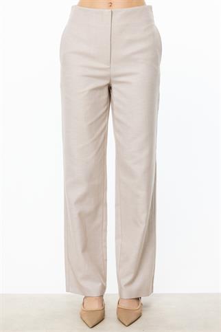 Boru Paça Yandan Cepli Bej Kadın  Pantolon 4080-2Y5