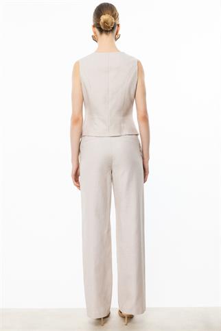 Boru Paça Yandan Cepli Bej Kadın  Pantolon 4080-2Y5