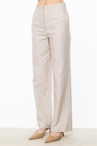 Boru Paça Yandan Cepli Bej Kadın  Pantolon 4080-2Y5