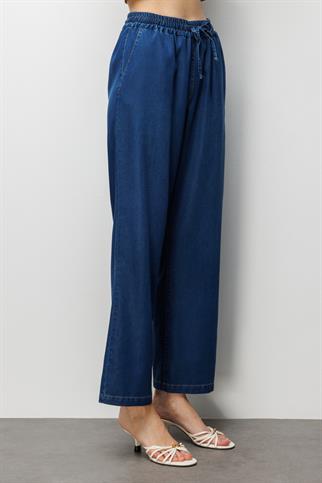 Beli Bağcıklı Bol Paça Pantolon Indıgo 4090-2Y6