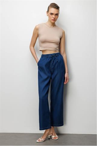 Beli Bağcıklı Bol Paça Pantolon Indıgo 4090-2Y6