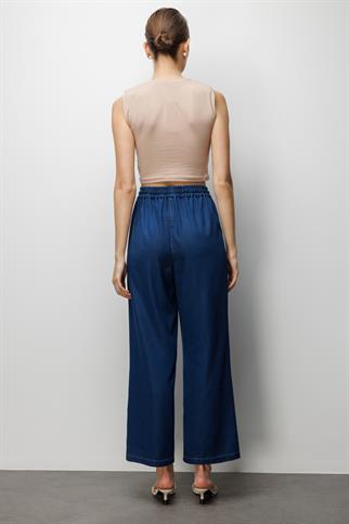 Beli Bağcıklı Bol Paça Pantolon Indıgo 4090-2Y6