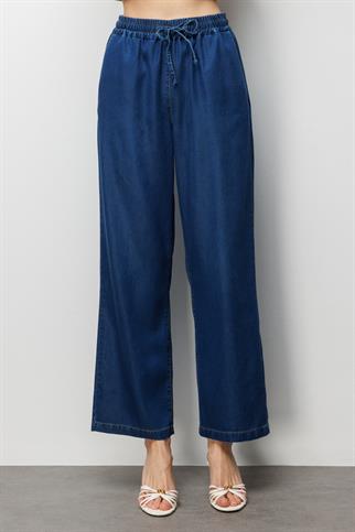 Beli Bağcıklı Bol Paça Pantolon Indıgo 4090-2Y6