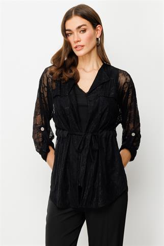 İç Atletli Dantelli Siyah Kadın  Ceket 4096-2Y5