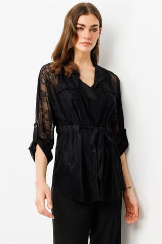 İç Atletli Dantelli Siyah Kadın  Ceket 4096-2Y5
