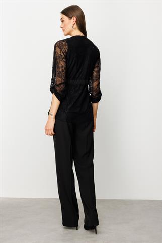 İç Atletli Dantelli Siyah Kadın  Ceket 4096-2Y5