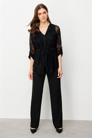 İç Atletli Dantelli Siyah Kadın  Ceket 4096-2Y5