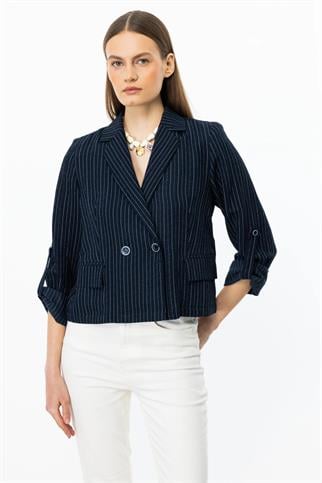 Kolu Apoletli Çizgili Laci Kadın Ceket 4108-2Y5