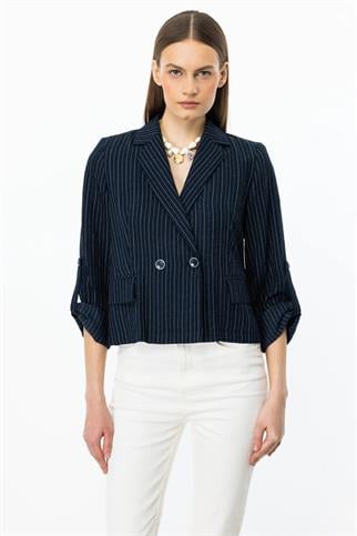 Kolu Apoletli Çizgili Laci Kadın Ceket 4108-2Y5
