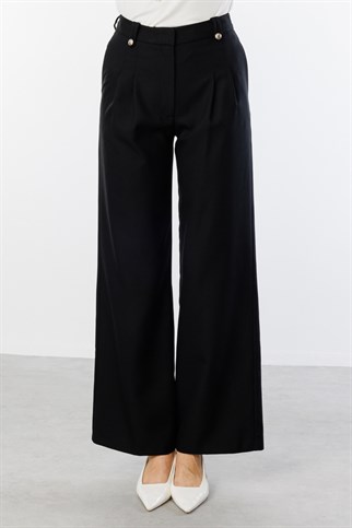 Köprülü Bol Paça Pantolon Siyah 4124-2Y6