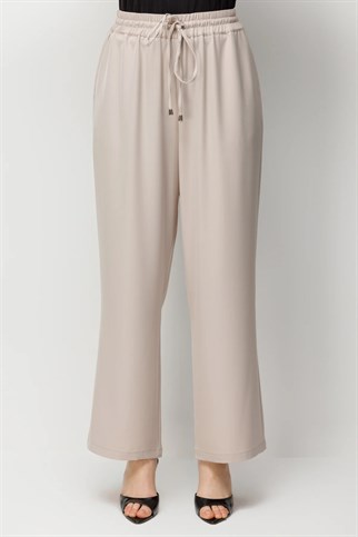Beli Bağcıklı Bol Paça Pantolon Kum 4126-2Y6