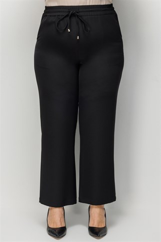Beli Bağcıklı Bol Paça Pantolon Siyah 4126-2Y6