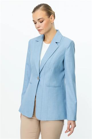 DİKİŞ DETAYLI SÜS CEPLİ MAVİ KADIN CEKET  4134-2Y5