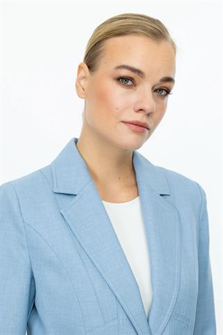 DİKİŞ DETAYLI SÜS CEPLİ MAVİ KADIN CEKET  4134-2Y5