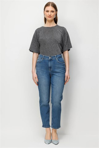 Taş İşlemeli Dar Paça Kot Pantolon Blue 4144-2Y6