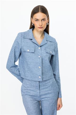 SÜS KAPAK CEPLİ MAVİ KADIN CEKET 4196-2Y5