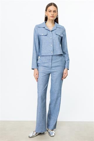 SÜS KAPAK CEPLİ MAVİ KADIN CEKET 4196-2Y5