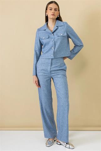 YAN CEPLİ BOL PAÇA MAVİ  KADIN PANTOLON 4198-2Y5