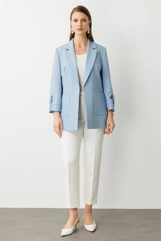 TORBA CEPLİ KOLU KATLI MAVİ KADIN CEKET 4530-2Y5