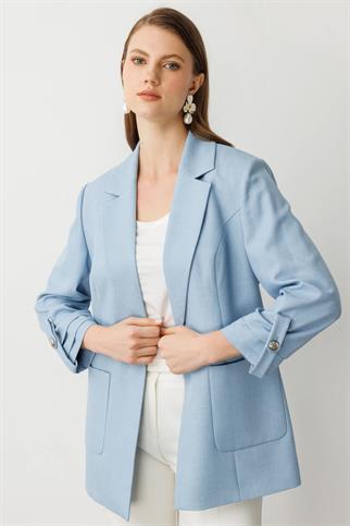 TORBA CEPLİ KOLU KATLI MAVİ KADIN CEKET 4530-2Y5