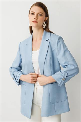 TORBA CEPLİ KOLU KATLI MAVİ KADIN CEKET 4530-2Y5