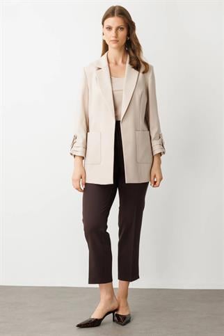 TORBA CEPLİ KOLU KATLI TAŞ KADIN CEKET  4530-2Y5