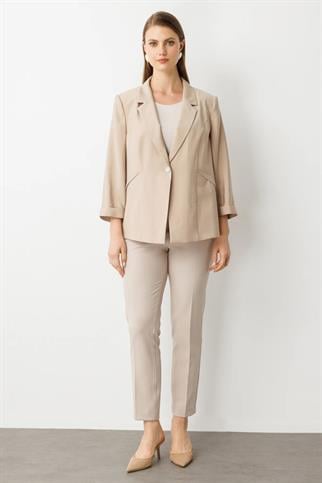 ŞERİT TAŞ DETAYLI KUM KADIN CEKET  4544-2Y5