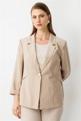 ŞERİT TAŞ DETAYLI KUM KADIN CEKET  4544-2Y5