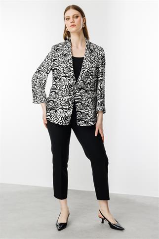 Desenli Duble Kol Ceket Siyah 4592-2Y5