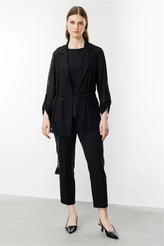 İç Atletli Beli Kuşaklı Siyah Kadın Ceket  4598-2Y5