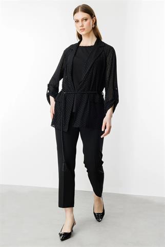 İç Atletli Beli Kuşaklı Siyah Kadın Ceket  4598-2Y5