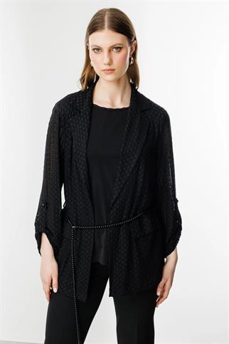 İç Atletli Beli Kuşaklı Siyah Kadın Ceket  4598-2Y5