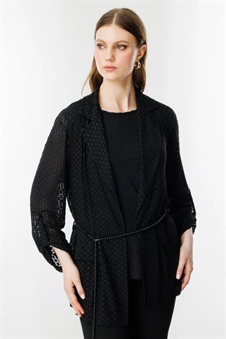 İç Atletli Beli Kuşaklı Siyah Kadın Ceket  4598-2Y5