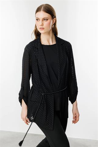 İç Atletli Beli Kuşaklı Siyah Kadın Ceket  4598-2Y5